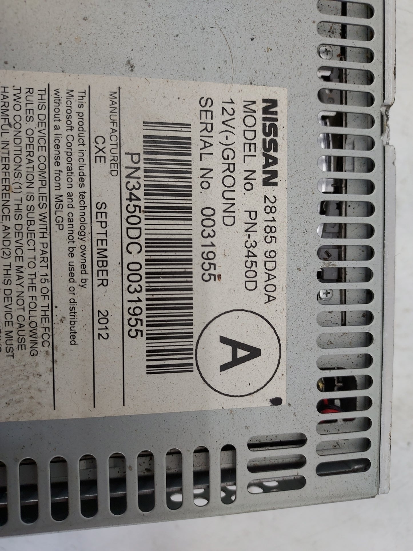 2012-2014 Nissan Maxima Radio AM FM Cd Player Receiver Replacement P/N:28185 9DA0A PN-3450D Fits Fits 2012 2013 2014 OEM Use