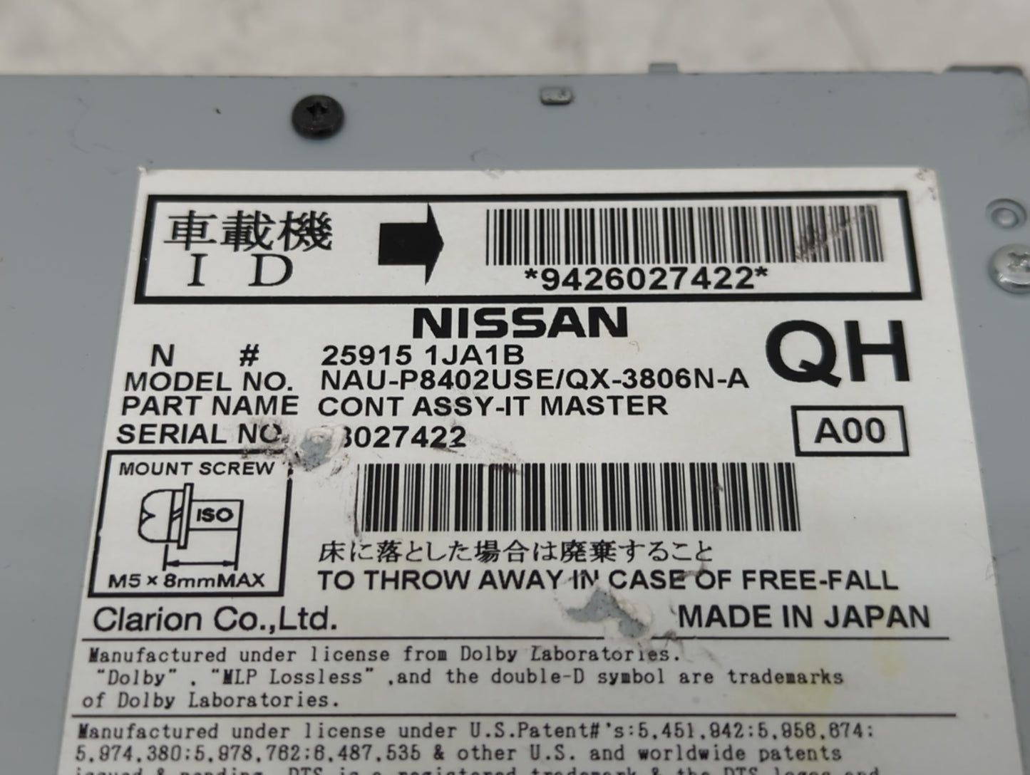 2013-2014 Nissan Pathfinder Radio AM FM Cd Player Receiver Replacement P/N:25915 1JA1B Fits Fits 2013 2014 OEM Used Auto Par