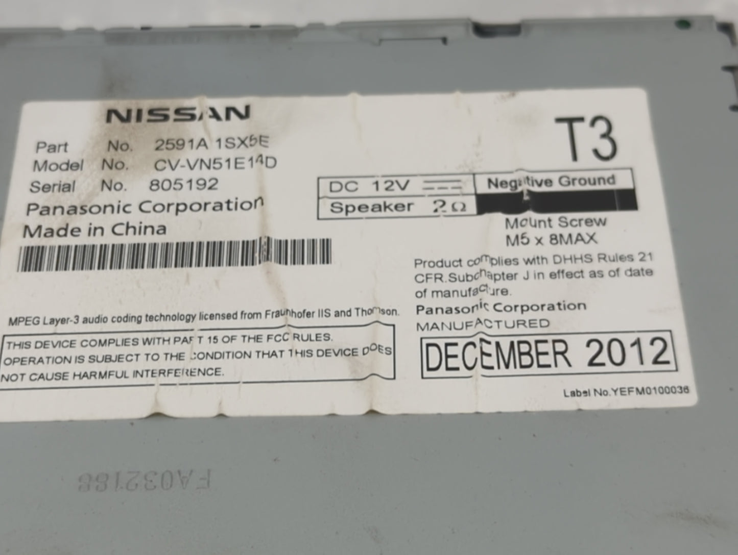 2013-2016 Nissan Pathfinder Radio AM FM Cd Player Receiver Replacement P/N:2591A 1SX5E Fits Fits 2013 2014 2015 2016 OEM Use