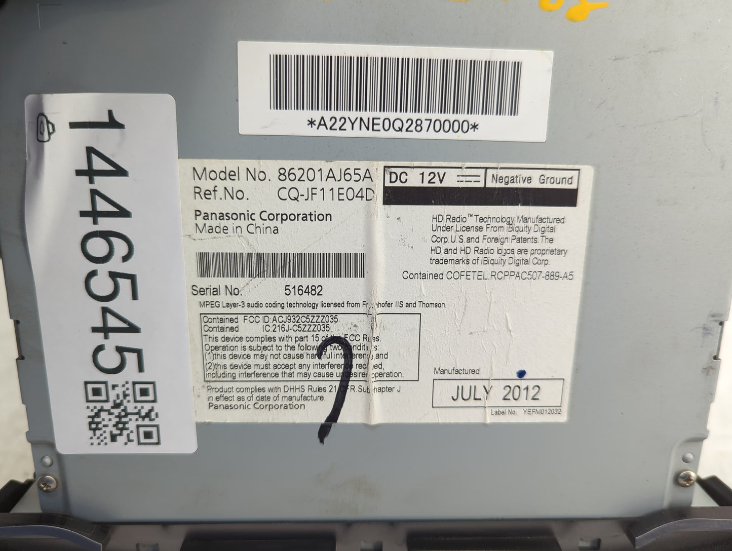 2013-2014 Subaru Legacy Radio AM FM Cd Player Receiver Replacement P/N:86201AJ65A CQ-JF11E04D Fits Fits 2013 2014 OEM Used A