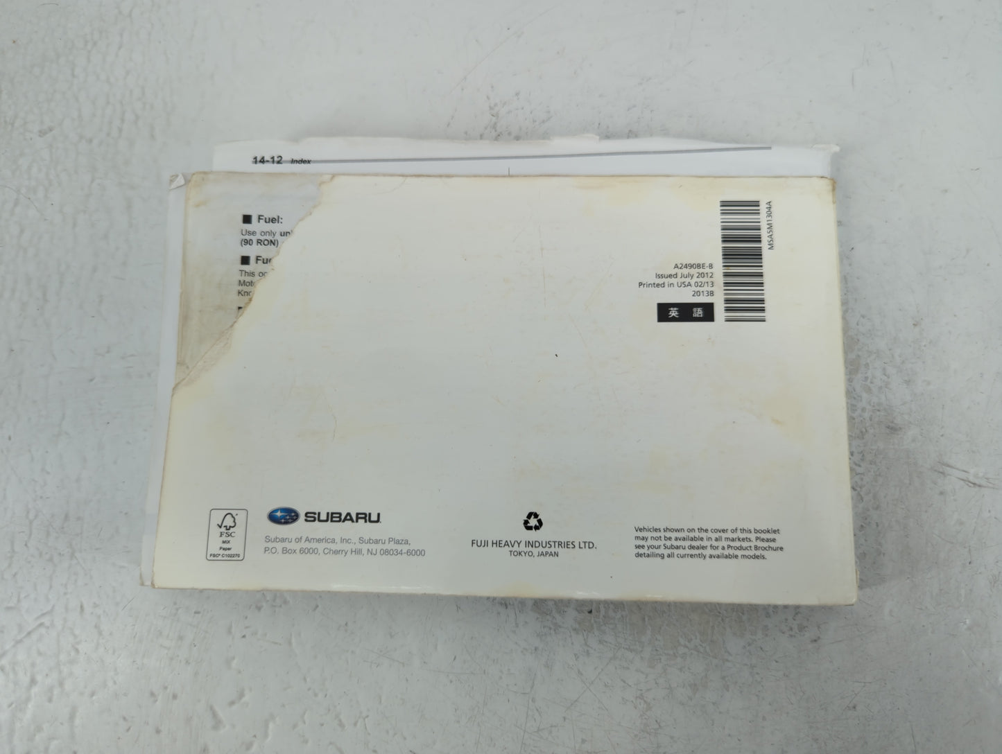 2013 Subaru Outback Owners Manual Book Guide P/N:A2490BE-B OEM Used Auto Parts - Oemusedautoparts1.com