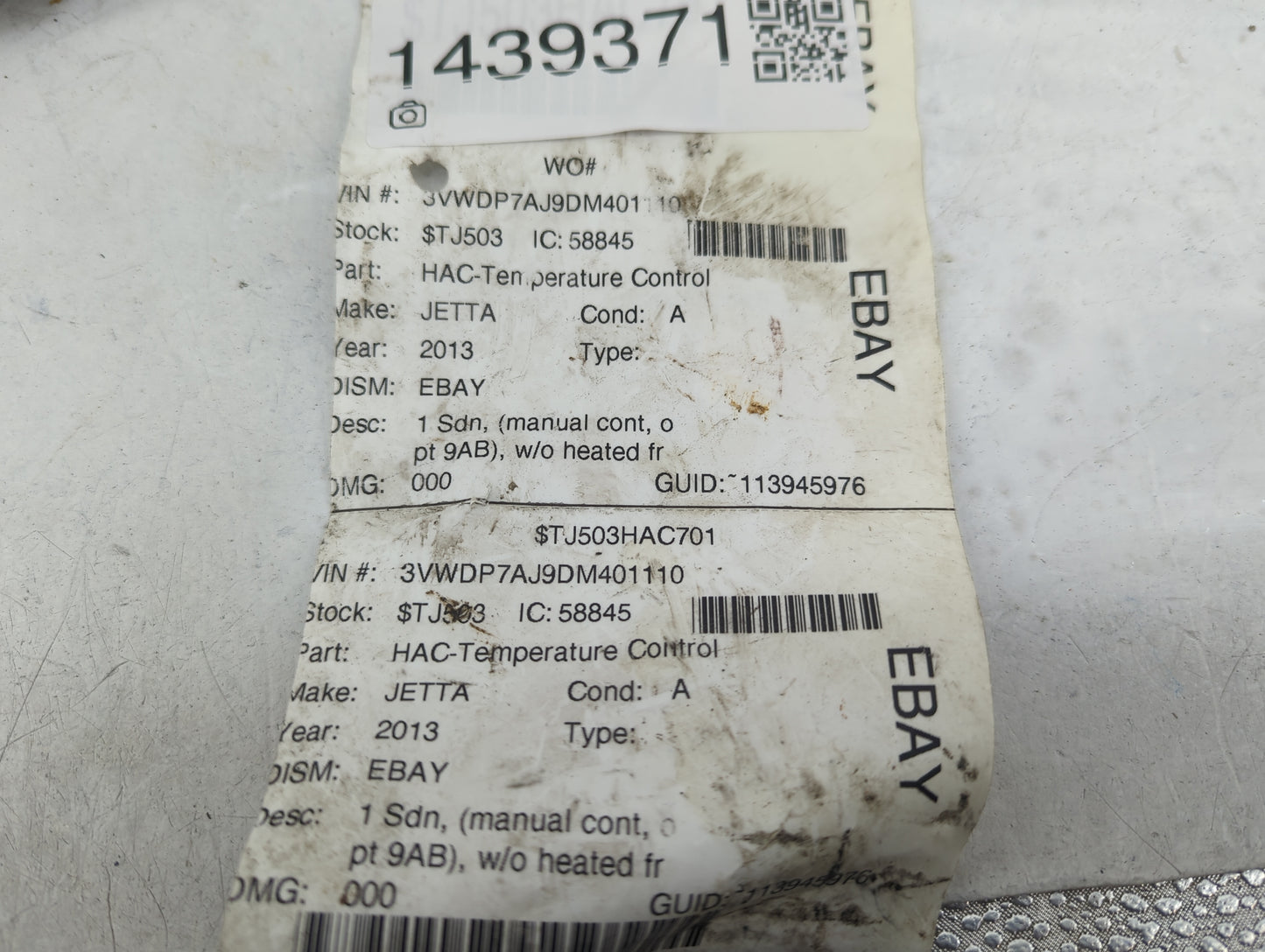 2011-2014 Volkswagen Jetta Climate Control Module Temperature AC/Heater Replacement Fits Fits 2011 2012 2013 2014 OEM Used A