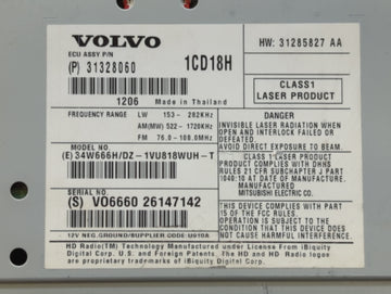 Volvo V70 Am Fm Cd Player Radio Receiver