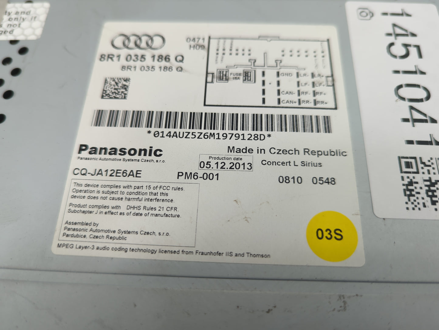 2013-2017 Audi Q5 Radio AM FM Cd Player Receiver Replacement P/N:8R1035186Q CQ-JA12E6AE Fits Fits 2013 2014 2015 2016 2017 O