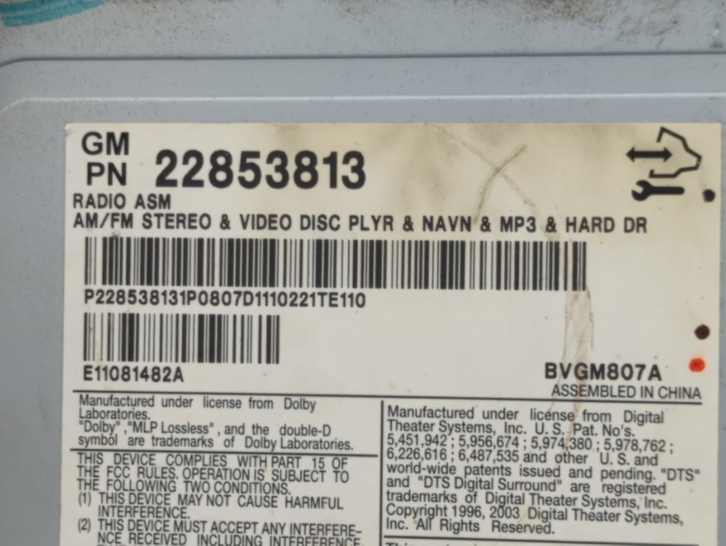 2012-2014 Cadillac Cts Radio AM FM Cd Player Receiver Replacement P/N:22853813 Fits Fits 2012 2013 2014 OEM Used Auto Parts