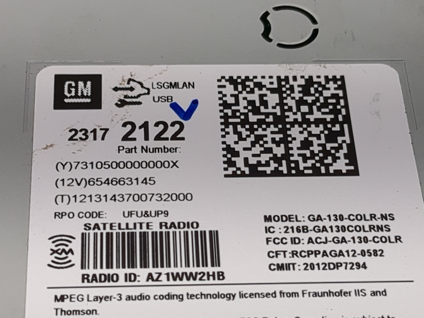 2014 Chevrolet Cruze Radio AM FM Cd Player Receiver Replacement P/N:GA-130-COLR-NS ACJ-GA-130-COLR, 216B-GA130COLRNS Fits OE