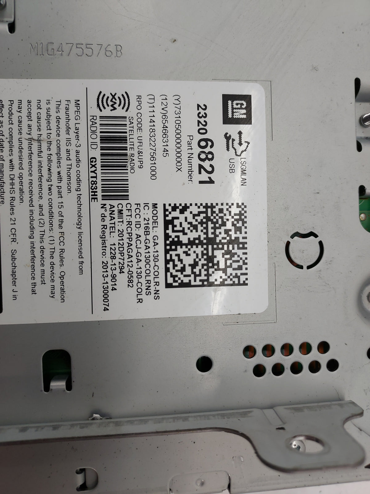 2014 Chevrolet Cruze Radio AM FM Cd Player Receiver Replacement P/N:23206821 GA-130-COLR-NS, GXYT83HE, M1G475576B Fits OEM U