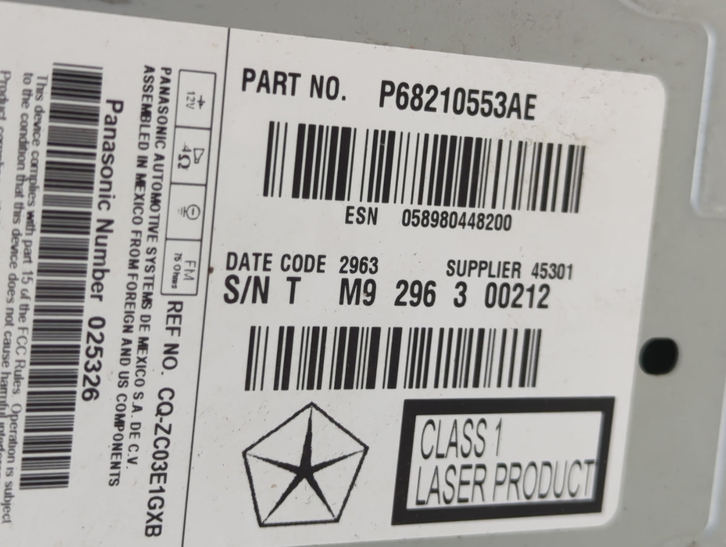 2014 Chrysler 300 Radio AM FM Cd Player Receiver Replacement P/N:68210553AE Fits OEM Used Auto Parts - Oemusedautoparts1.com