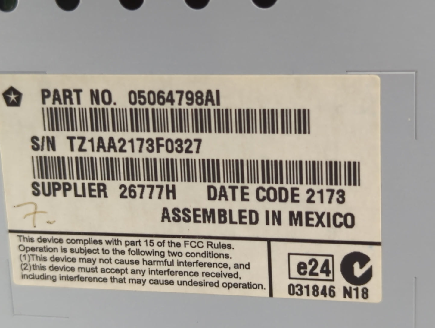 2014 Dodge Charger Radio Cd Changer 05064798ai|tz1aa2173f0327 - Oemusedautoparts1.com