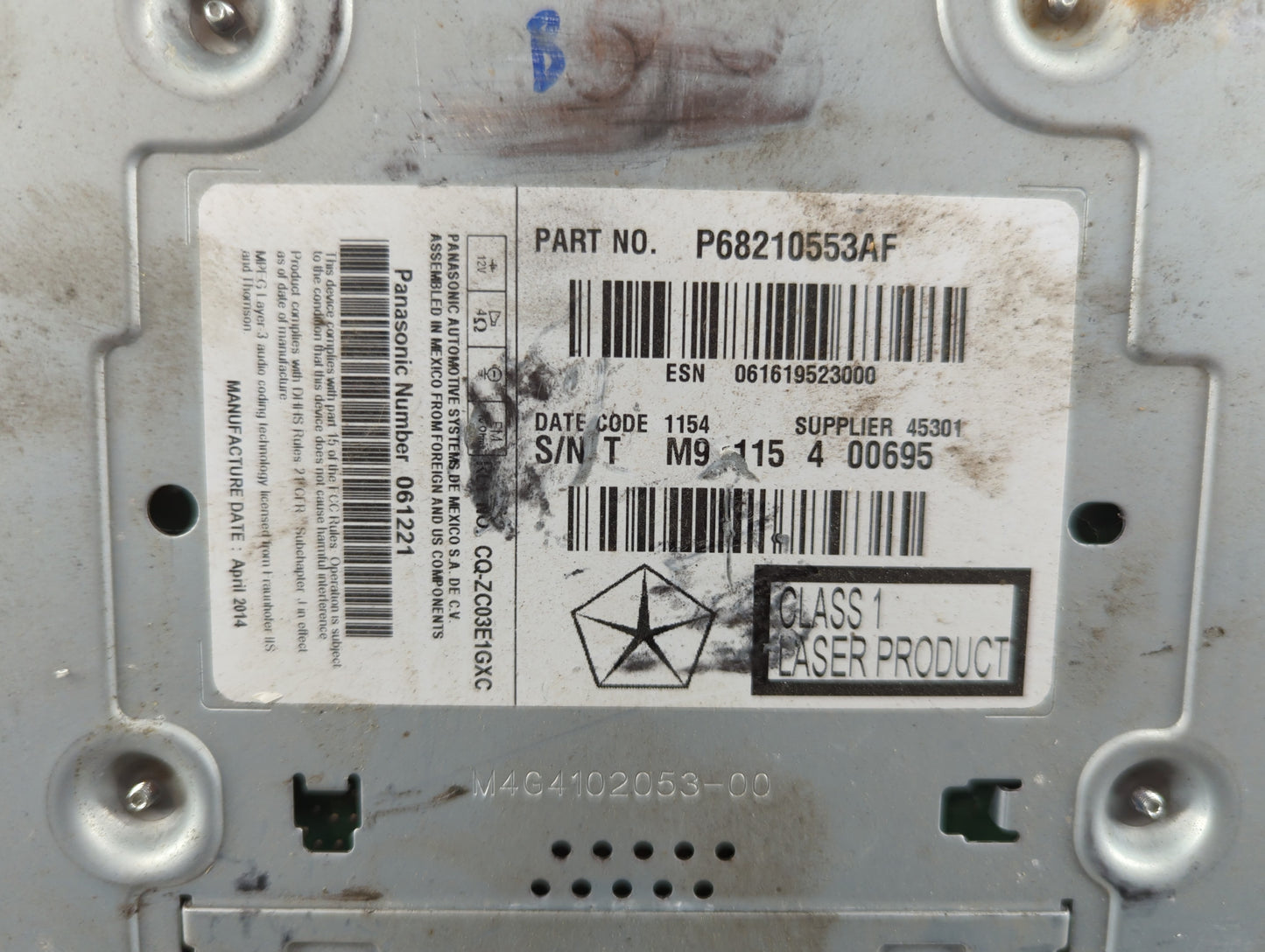 2014 Dodge Journey Radio AM FM Cd Player Receiver Replacement P/N:P68210553AF Fits OEM Used Auto Parts - Oemusedautoparts1.c