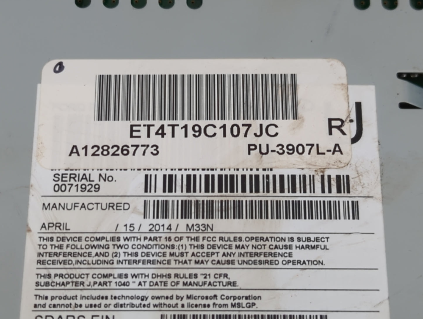 2014 Ford Edge Radio AM FM Cd Player Receiver Replacement P/N:ET4T 19C107 JC ET4T-19C107-KA Fits OEM Used Auto Parts - Oemus