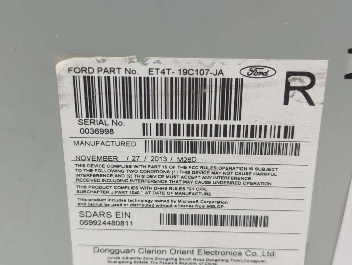 2014 Ford Edge Radio AM FM Cd Player Receiver Replacement P/N:ET4T-19C107-JA Fits OEM Used Auto Parts - Oemusedautoparts1.co