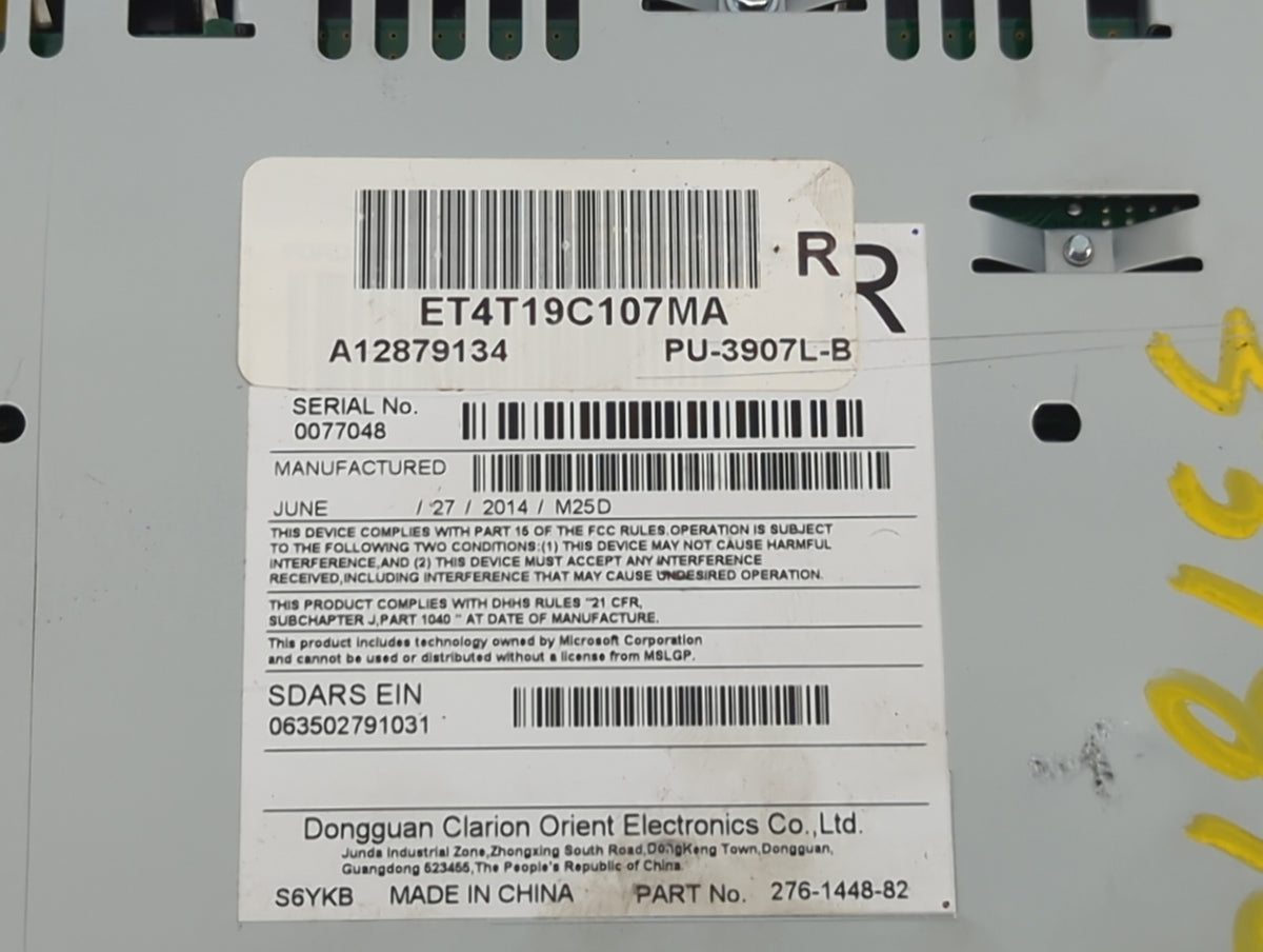 2014 Ford Edge Radio AM FM Cd Player Receiver Replacement P/N:PU-3907L-B ET4T19C107MA, A12879134, 276-1448-82 Fits Fits 2015