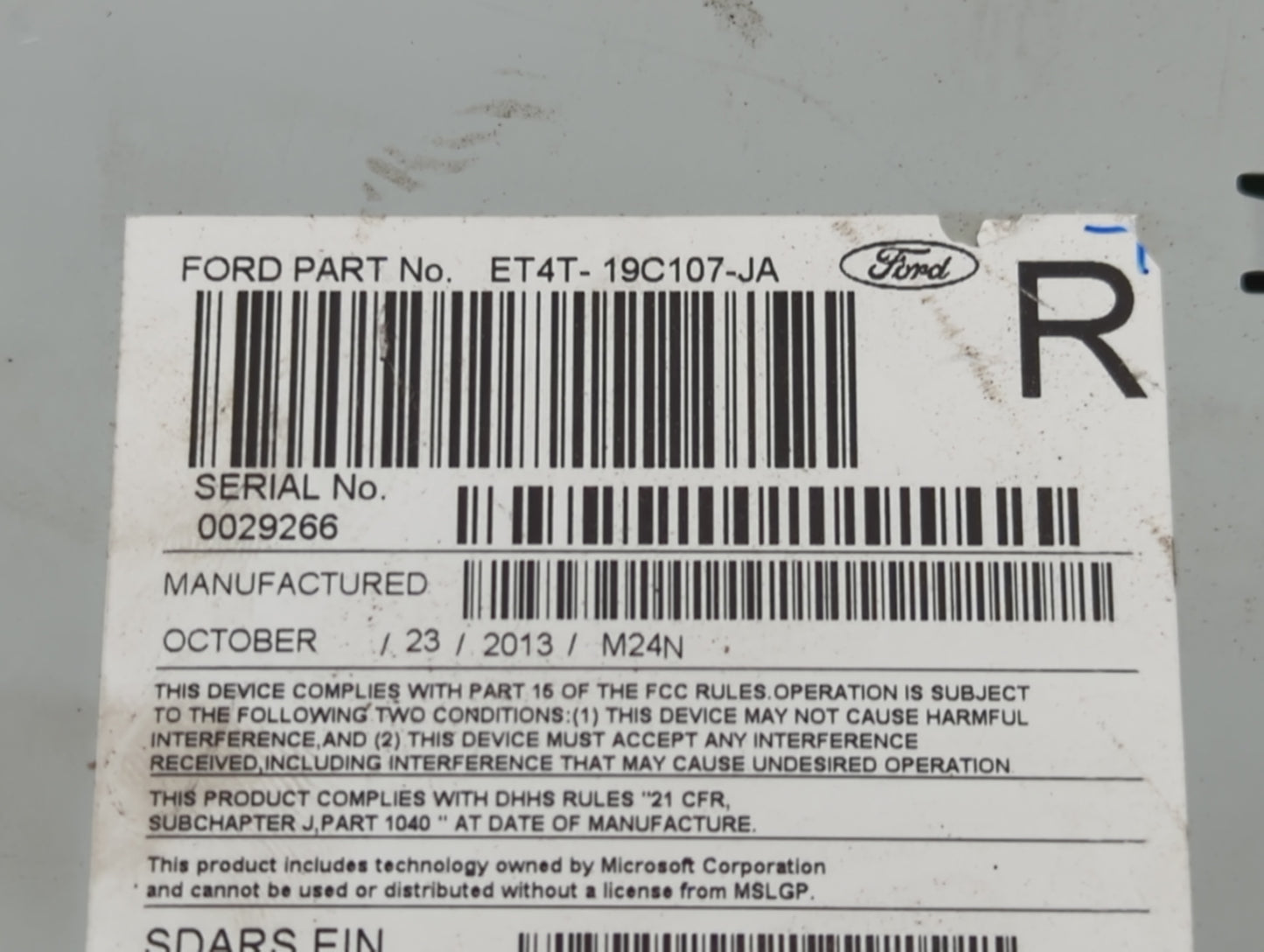2014 Ford Edge Radio AM FM Cd Player Receiver Replacement P/N:ET4T-19C107-JA Fits OEM Used Auto Parts - Oemusedautoparts1.co