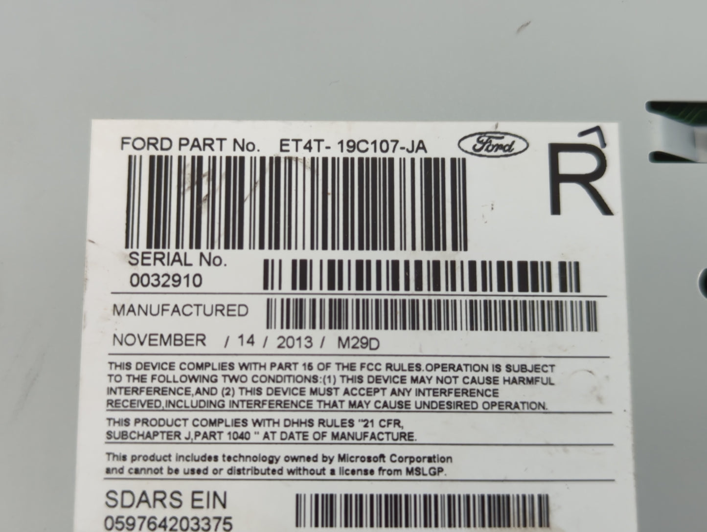2014 Ford Edge Radio AM FM Cd Player Receiver Replacement P/N:ET4T-19C107-JA Fits OEM Used Auto Parts - Oemusedautoparts1.co
