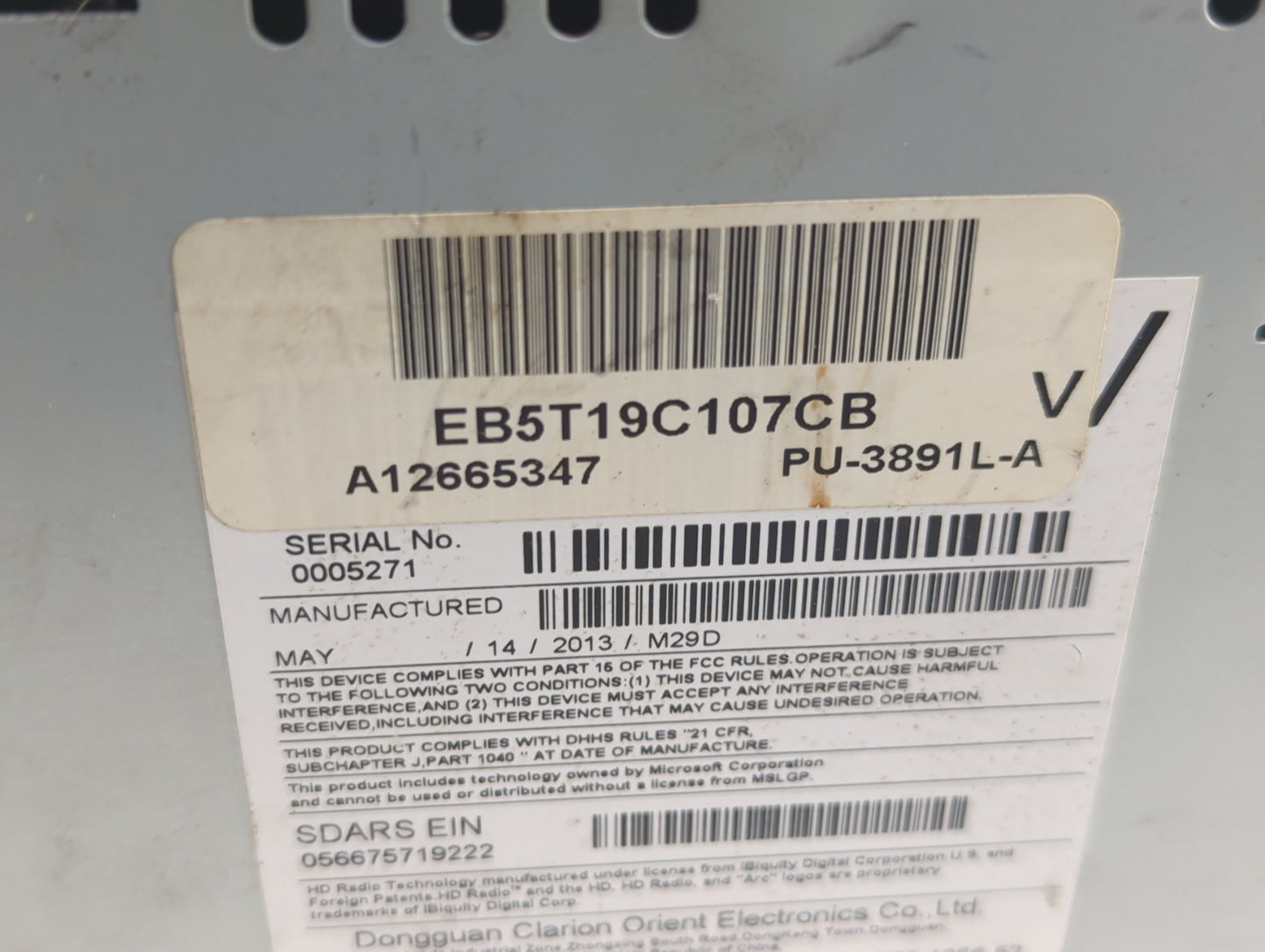 2014 Ford Explorer Radio AM FM Cd Player Receiver Replacement P/N:EB5T19C107FC Fits OEM Used Auto Parts - Oemusedautoparts1.
