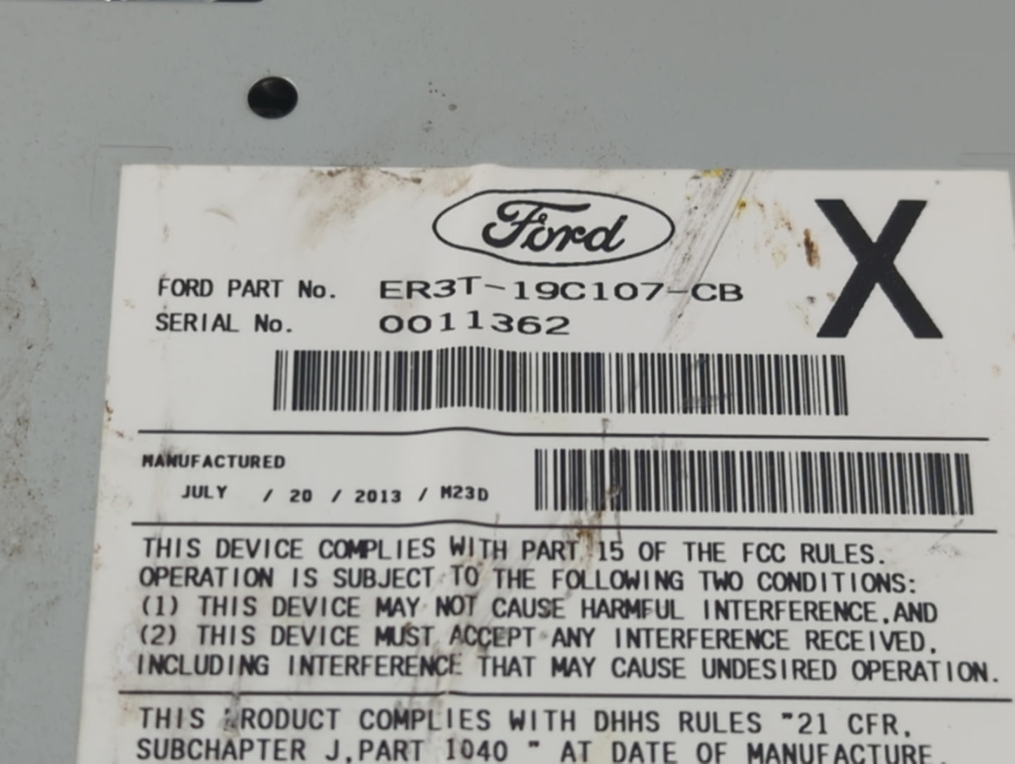 2013-2014 Ford Mustang Radio AM FM Cd Player Receiver Replacement P/N:ER3T-19C107-CB Fits Fits 2013 2014 OEM Used Auto Parts