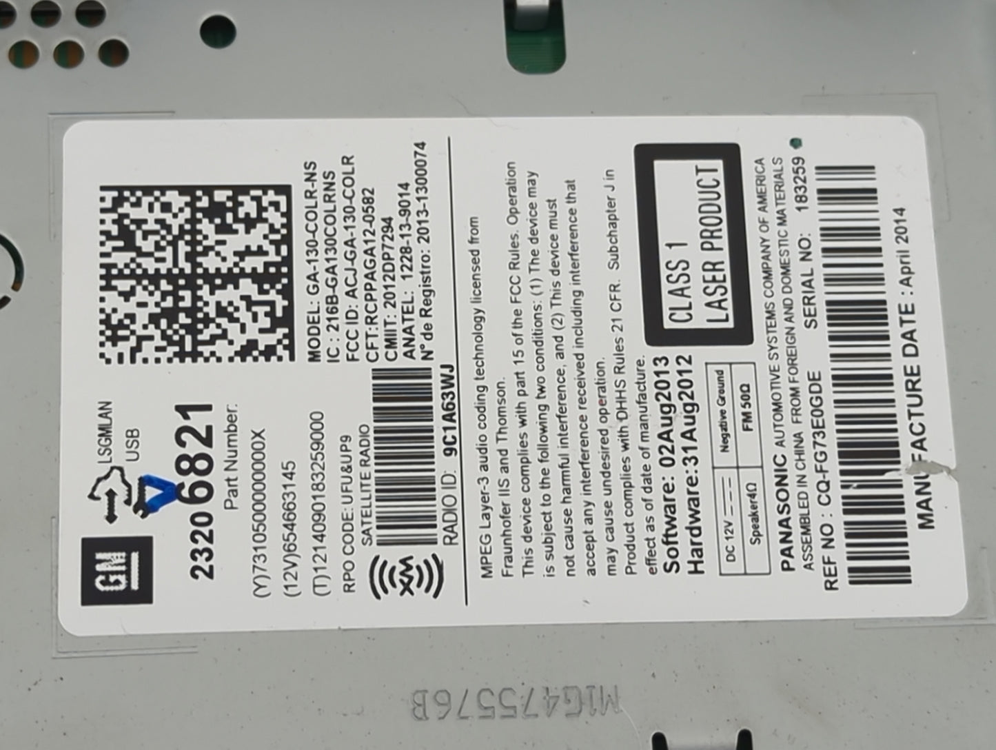 2014 Gmc Terrain Radio AM FM Cd Player Receiver Replacement P/N:23206821 CQ-FG73E0GDE, GA-130-COLR-NS Fits OEM Used Auto Par