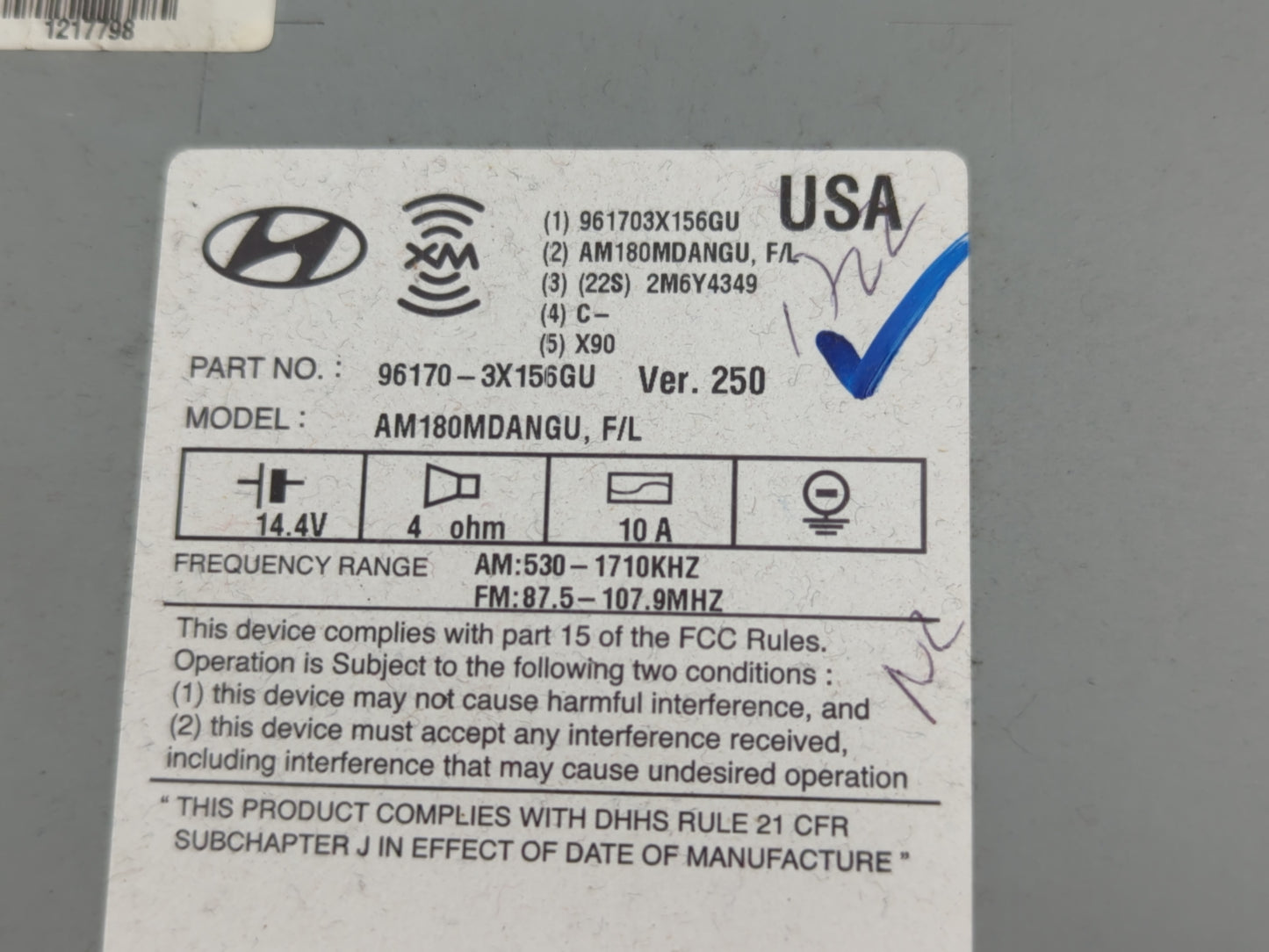 2014-2016 Hyundai Elantra Radio AM FM Cd Player Receiver Replacement P/N:96170-3X156GU Fits Fits 2014 2015 2016 OEM Used Aut