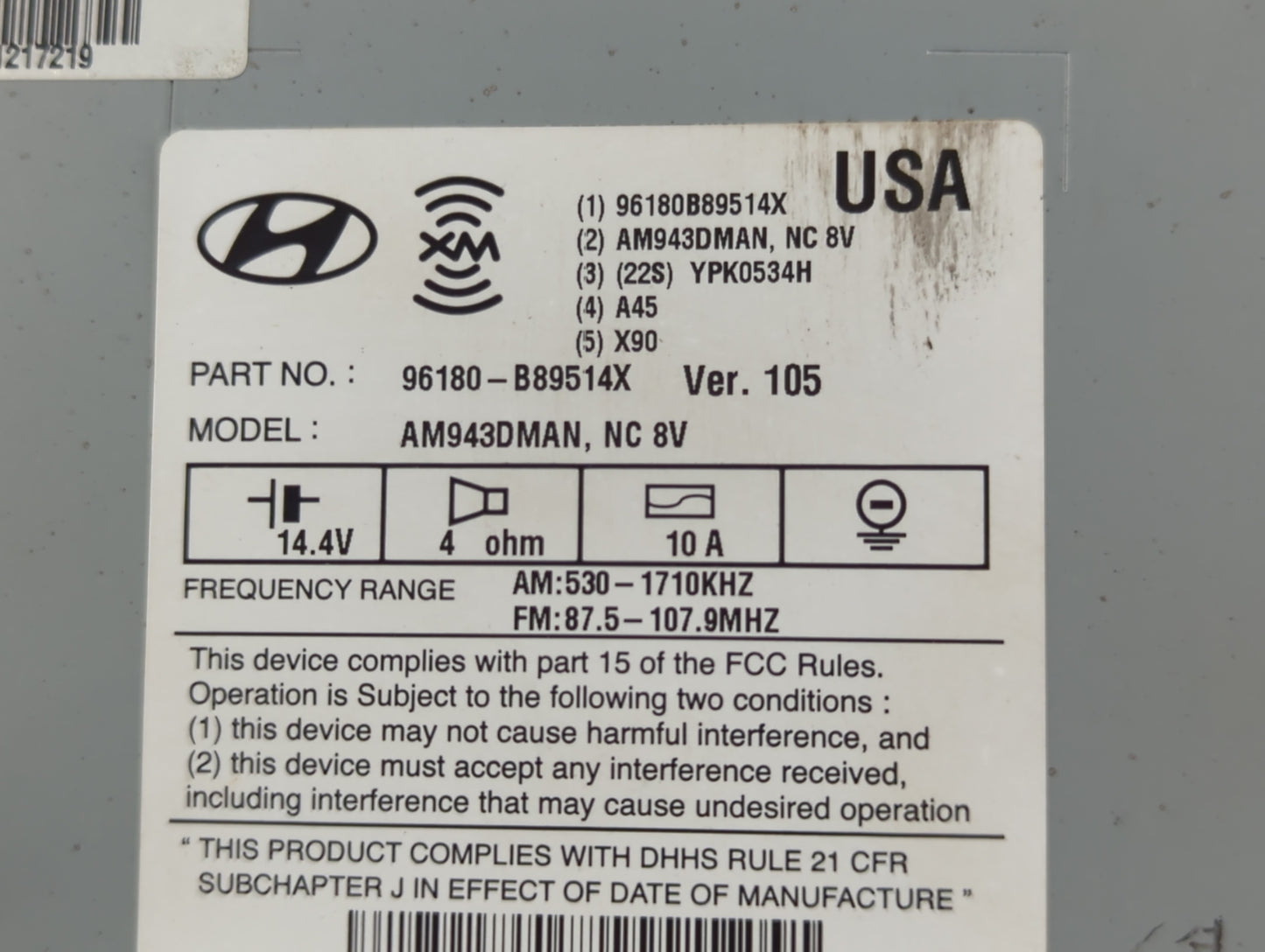 2013-2016 Hyundai Santa Fe Radio AM FM Cd Player Receiver Replacement P/N:96180-B89514X Fits Fits 2013 2014 2015 2016 OEM Us