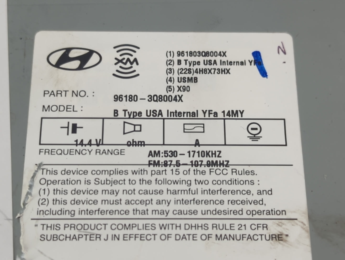2013-2014 Hyundai Sonata Radio AM FM Cd Player Receiver Replacement P/N:96180-3Q8004X Fits Fits 2013 2014 OEM Used Auto Part