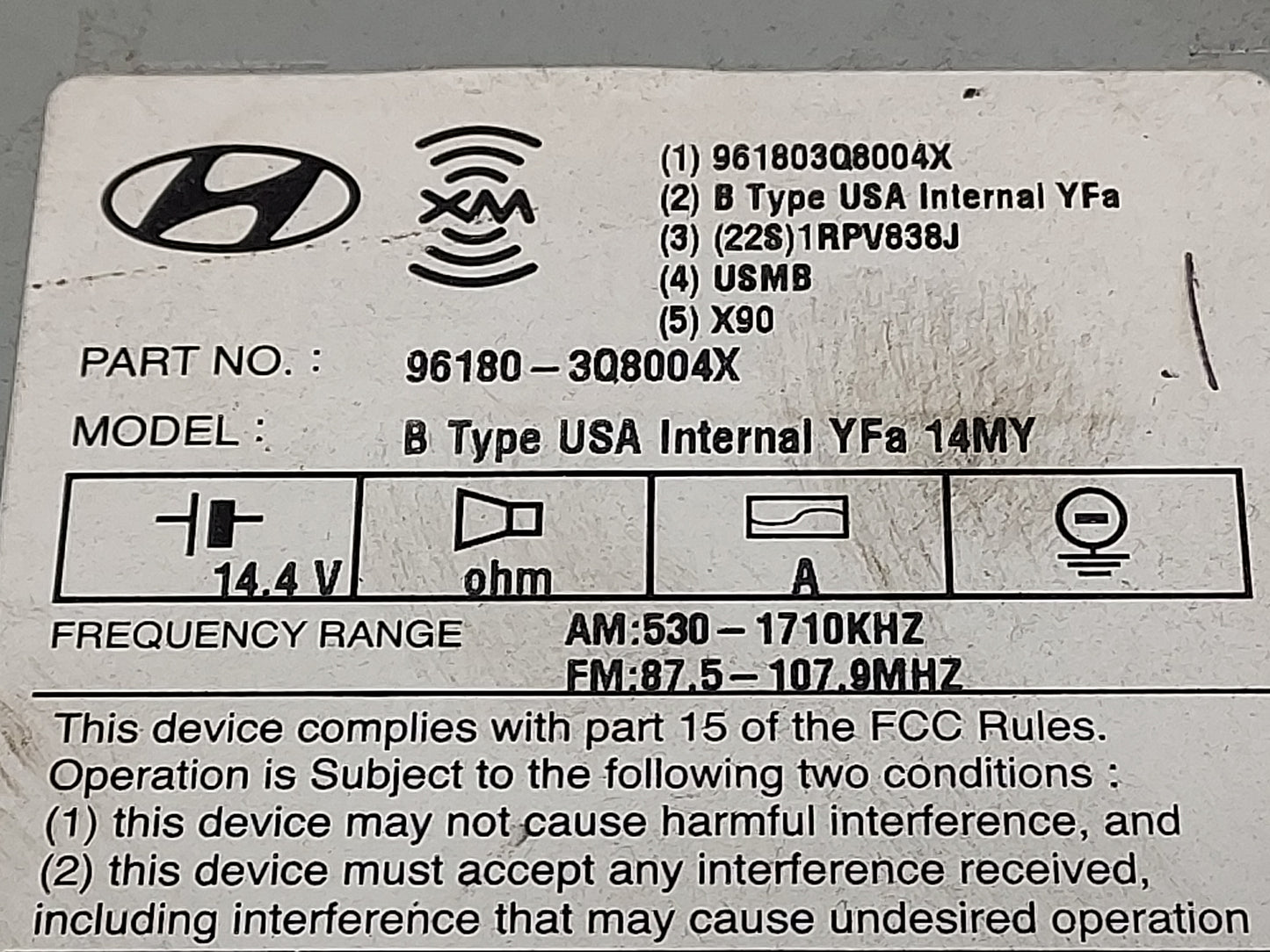 2014-2015 Hyundai Sonata Radio AM FM Cd Player Receiver Replacement P/N:96180-3Q8004X Fits Fits 2014 2015 OEM Used Auto Part