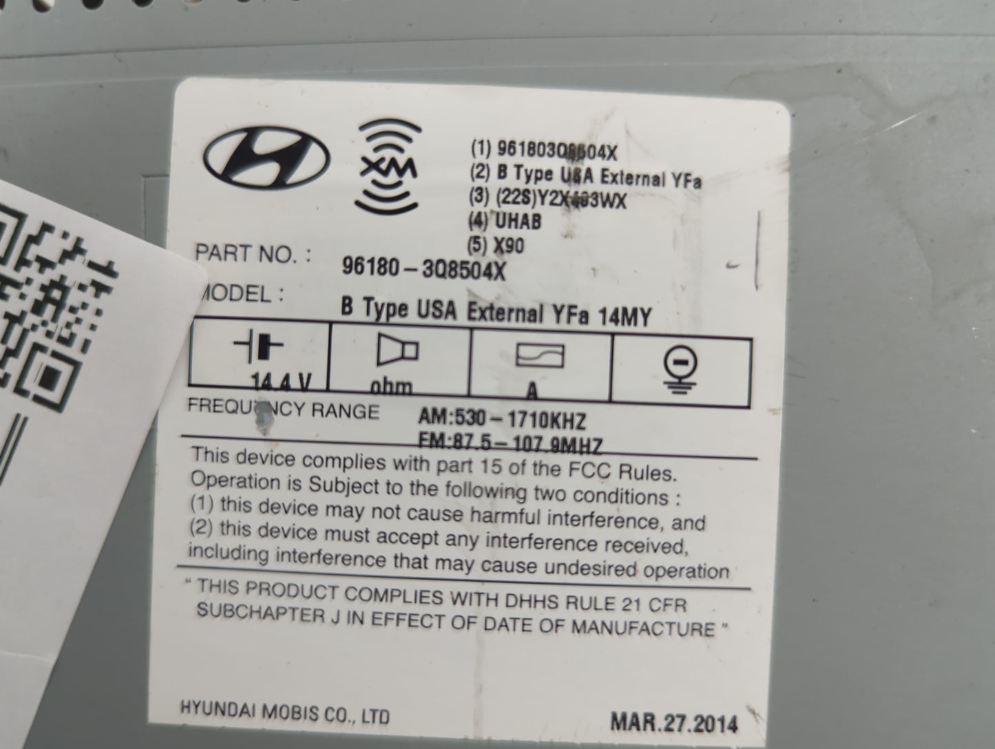 2011-2015 Hyundai Sonata Radio AM FM Cd Player Receiver Replacement P/N:96180-3Q8504X Fits Fits 2011 2012 2013 2014 2015 OEM