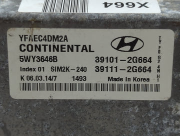 2011-2014 Hyundai Sonata PCM Engine Control Computer ECU ECM PCU OEM P/N:39101-2G664 Fits Fits 2011 2012 2013 2014 OEM Used Auto Parts