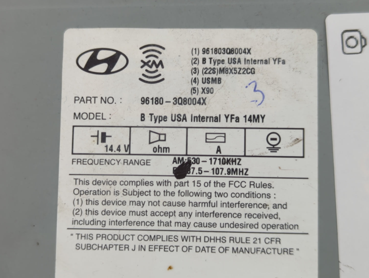 2013-2014 Hyundai Sonata Radio AM FM Cd Player Receiver Replacement P/N:96170-3Q0004X Fits Fits 2013 2014 OEM Used Auto Part