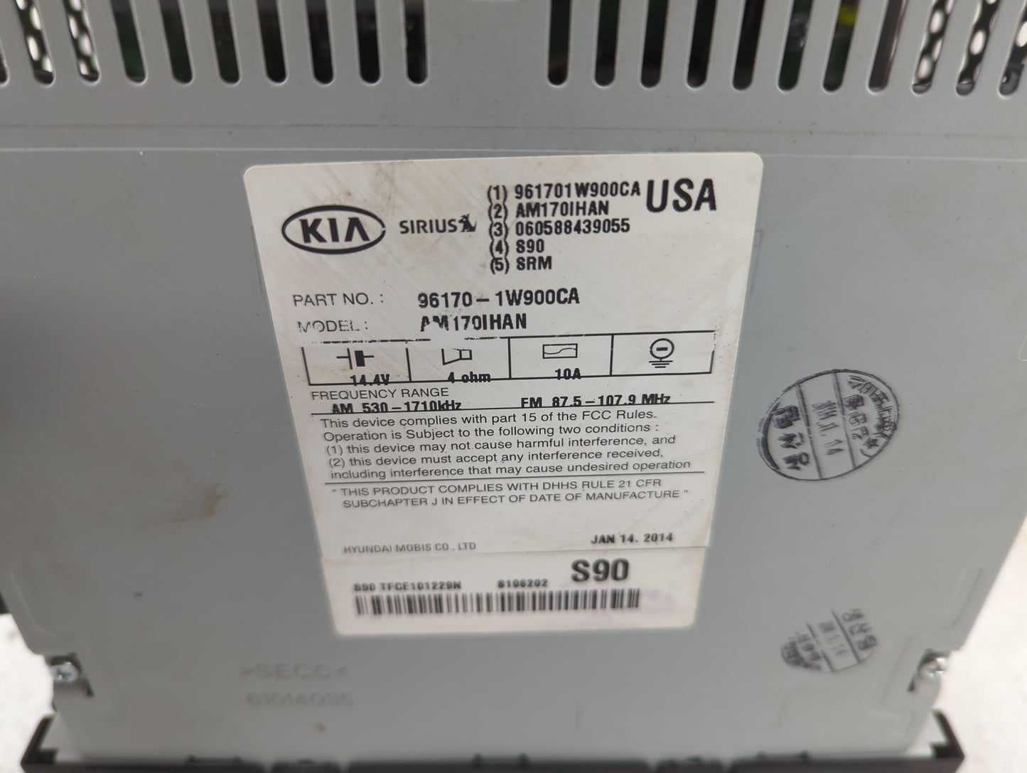 2012-2015 Kia Rio Radio AM FM Cd Player Receiver Replacement P/N:96170-1W900CA Fits Fits 2012 2013 2014 2015 OEM Used Auto P