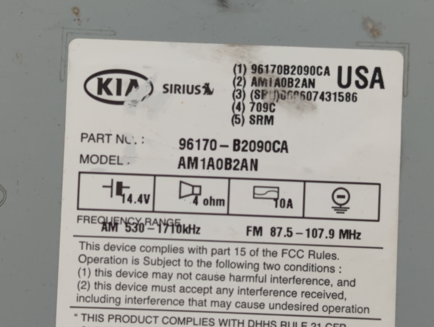 2014-2016 Kia Soul Radio AM FM Cd Player Receiver Replacement P/N:96170-B2090CA Fits Fits 2014 2015 2016 OEM Used Auto Parts