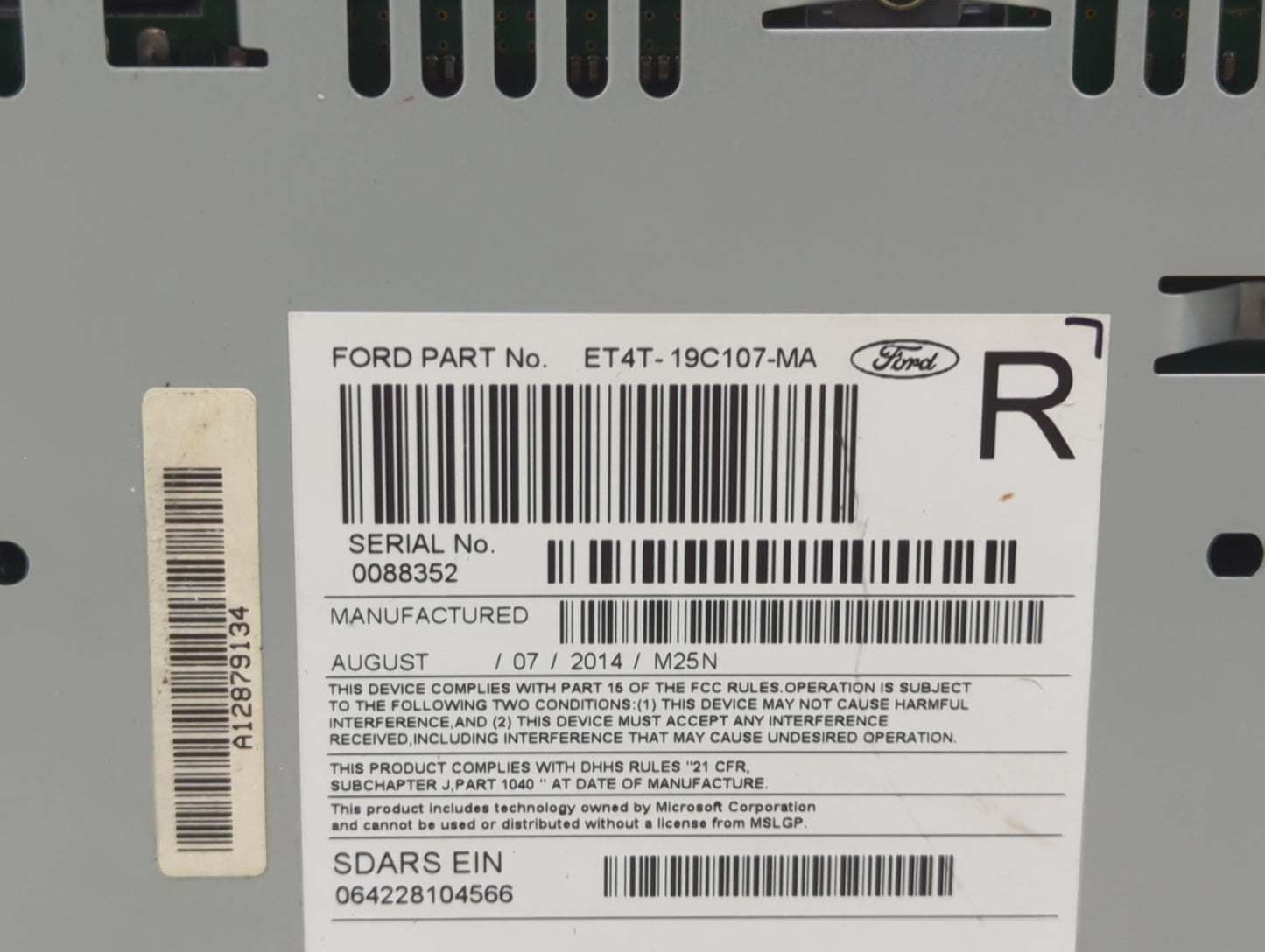 2014 Lincoln Mkc Radio AM FM Cd Player Receiver Replacement P/N:ET4T-19C107-MA Fits Fits 2015 OEM Used Auto Parts - Oemuseda