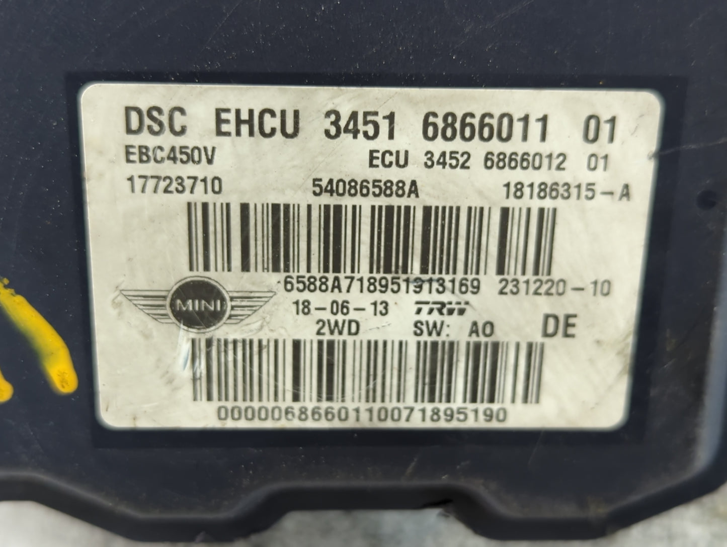 2012-2013 Mini Cooper ABS Pump Control Module Replacement P/N:54086588A 17723710, 3451 6866011 01 Fits Fits 2012 2013 OEM Us