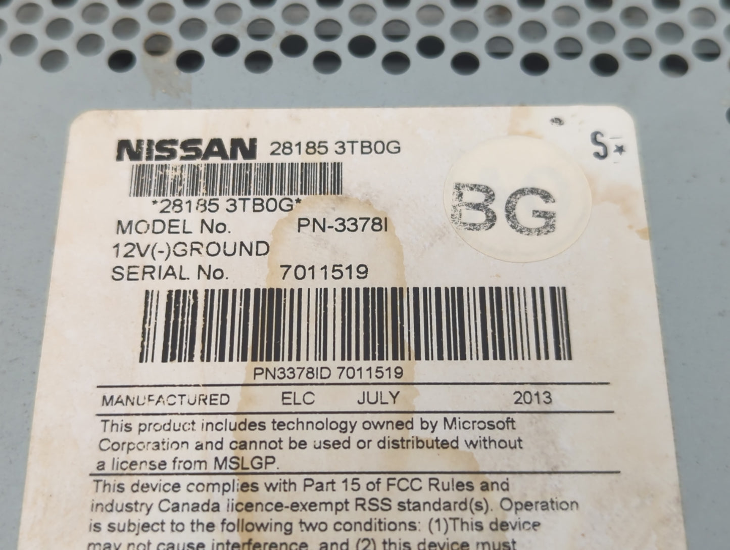 2013-2015 Nissan Altima Radio AM FM Cd Player Receiver Replacement P/N:28185 3TB0G Fits Fits 2013 2014 2015 OEM Used Auto Pa