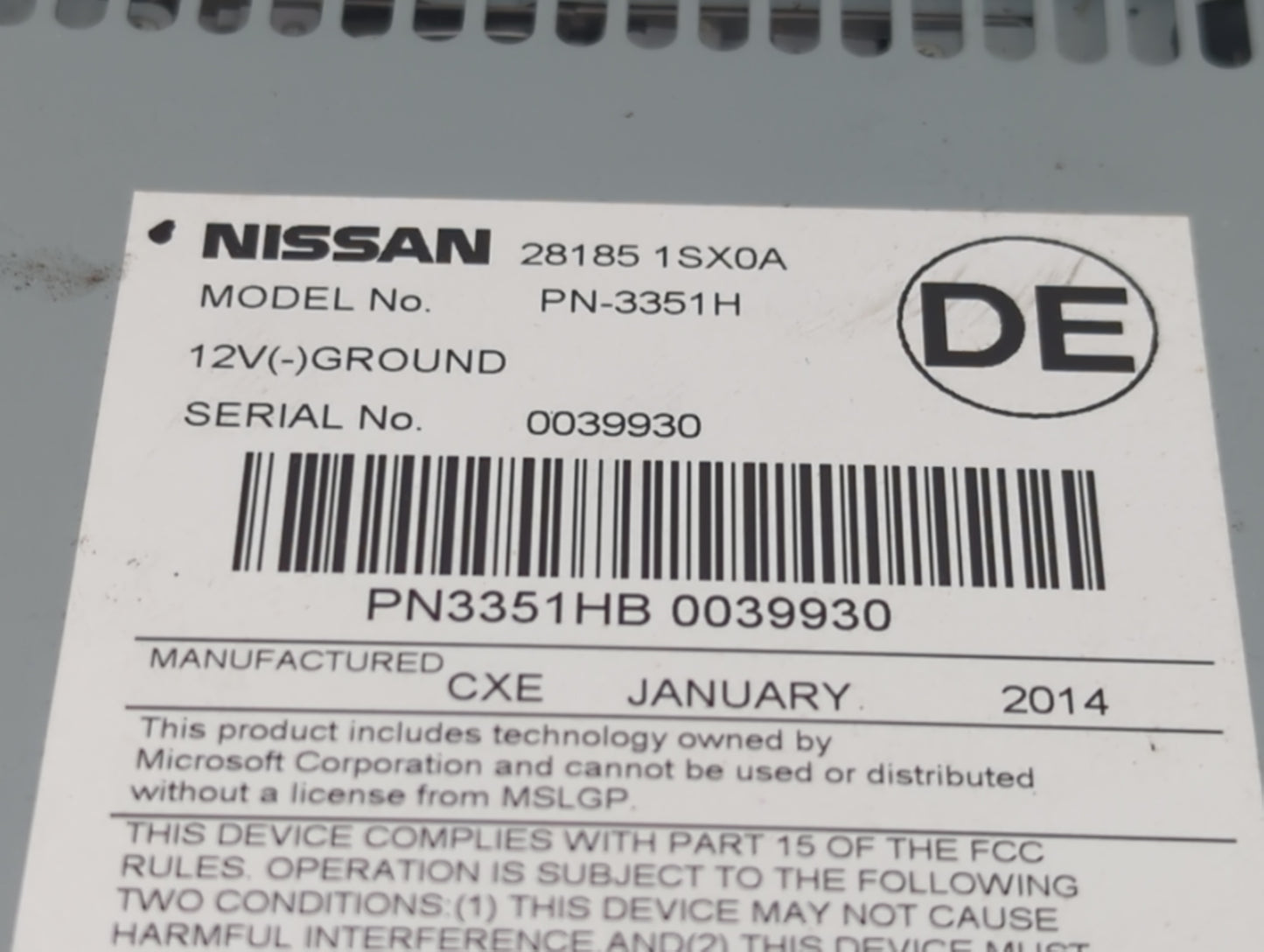 2012-2014 Nissan Murano Radio AM FM Cd Player Receiver Replacement P/N:28185 1SX0A Fits Fits 2012 2013 2014 OEM Used Auto Pa