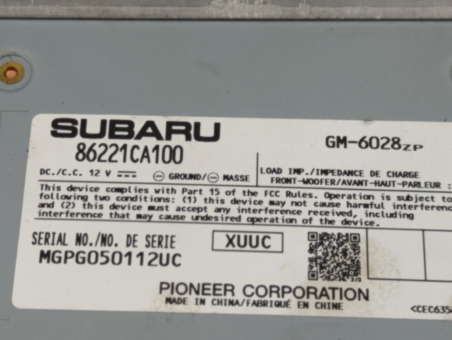 2014 Subaru Brz Radio AM FM Cd Player Receiver Replacement P/N:86221CA100 Fits OEM Used Auto Parts - Oemusedautoparts1.com