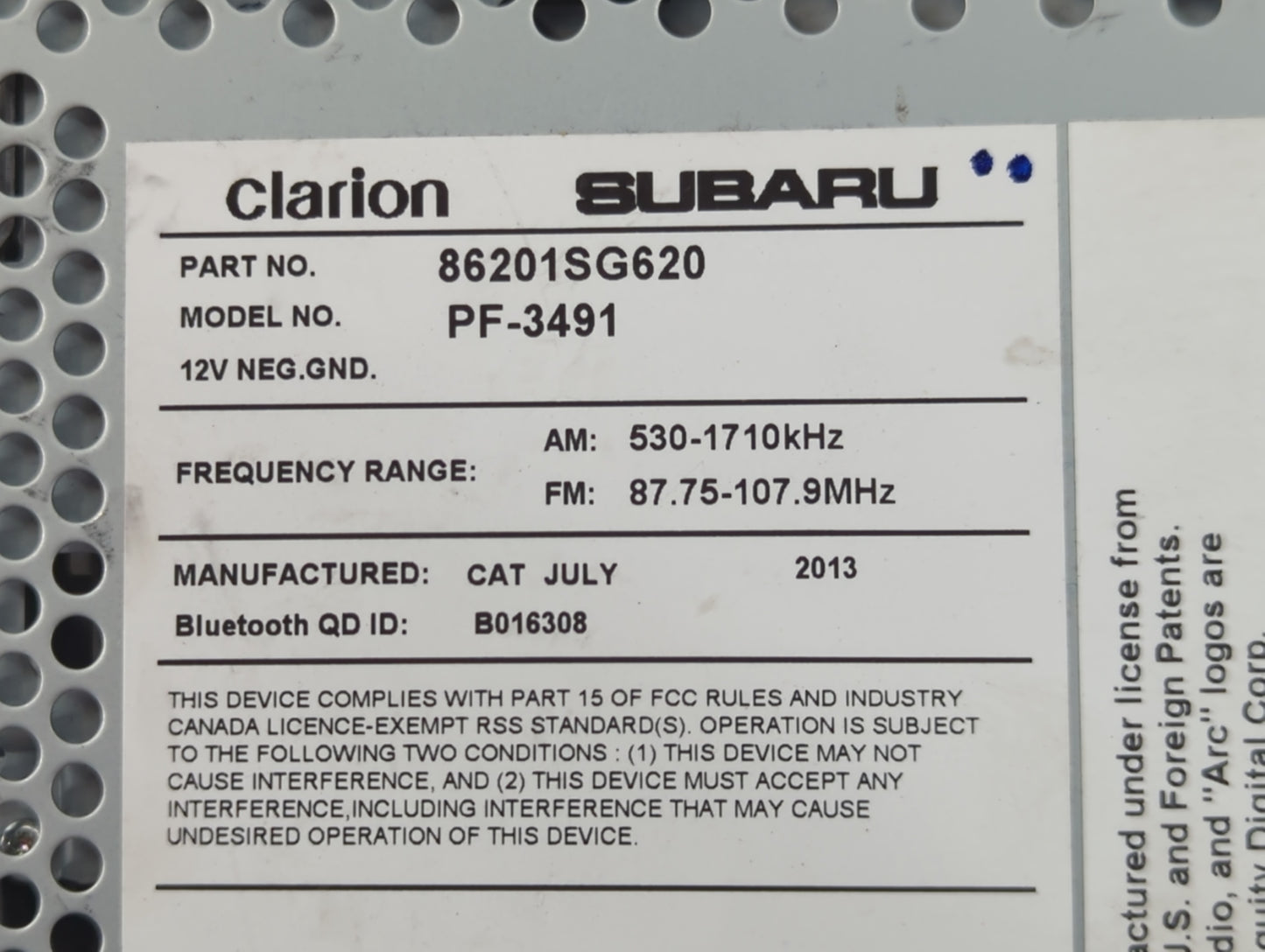 2014 Subaru Forester Radio AM FM Cd Player Receiver Replacement P/N:86201SG620 Fits OEM Used Auto Parts - Oemusedautoparts1.