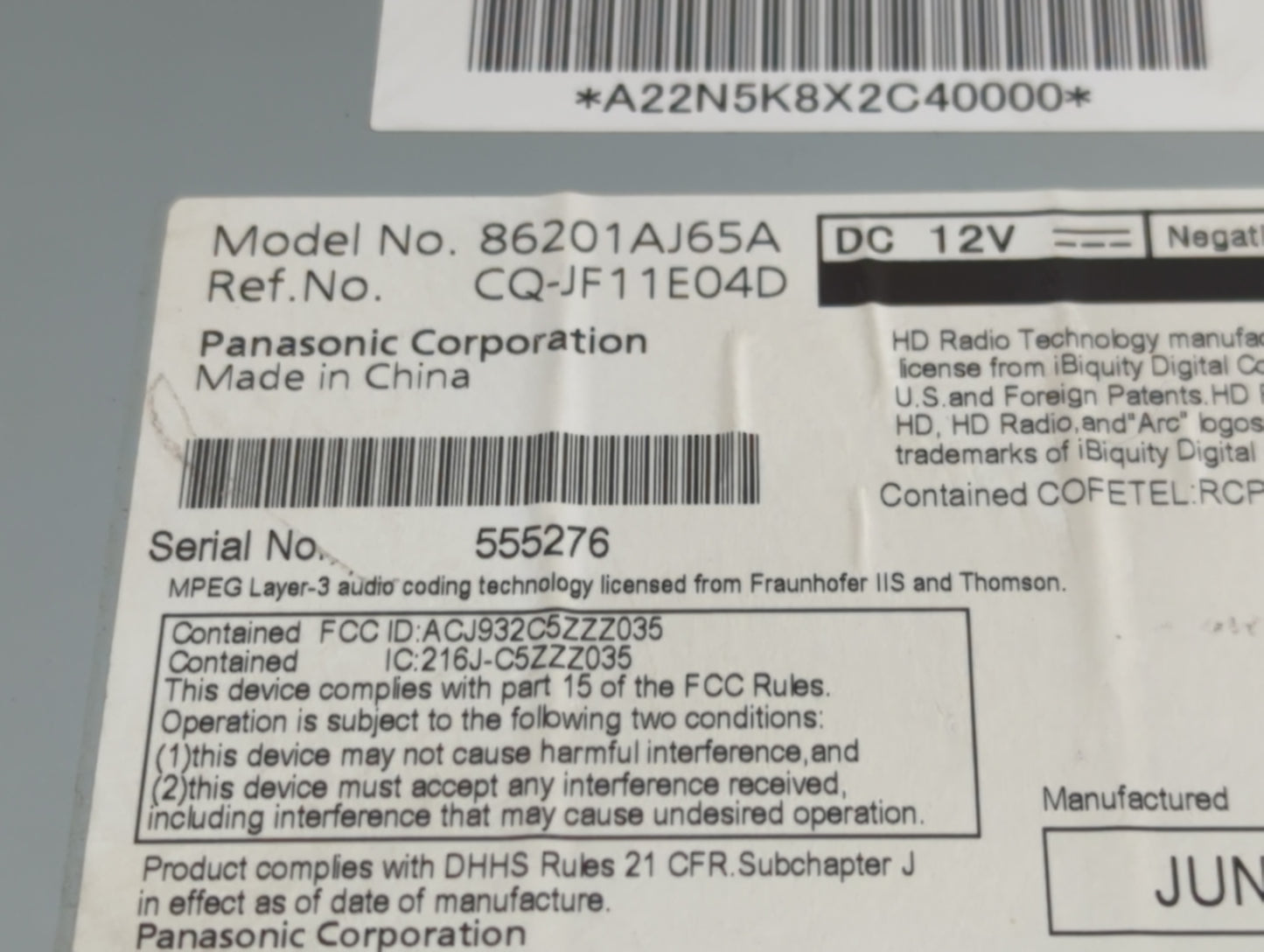 2012-2014 Subaru Legacy Radio AM FM Cd Player Receiver Replacement P/N:86201AJ65A Fits Fits 2012 2013 2014 OEM Used Auto Par