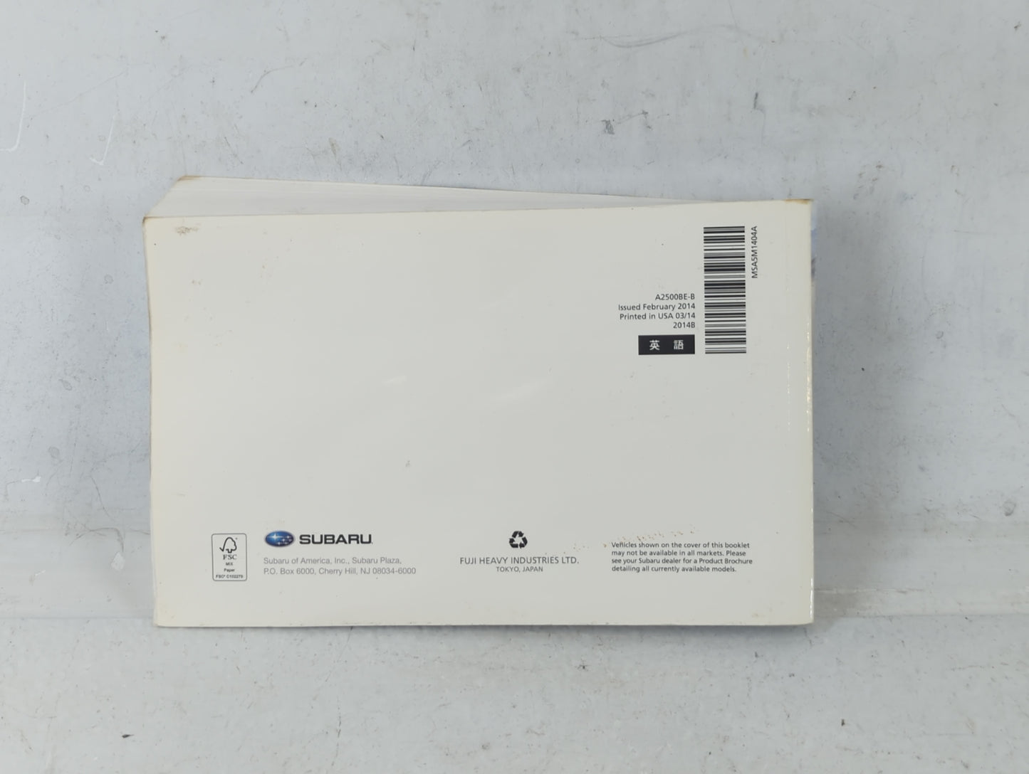 2014 Subaru Legacy Owners Manual Book Guide P/N:A2500BE-B OEM Used Auto Parts - Oemusedautoparts1.com