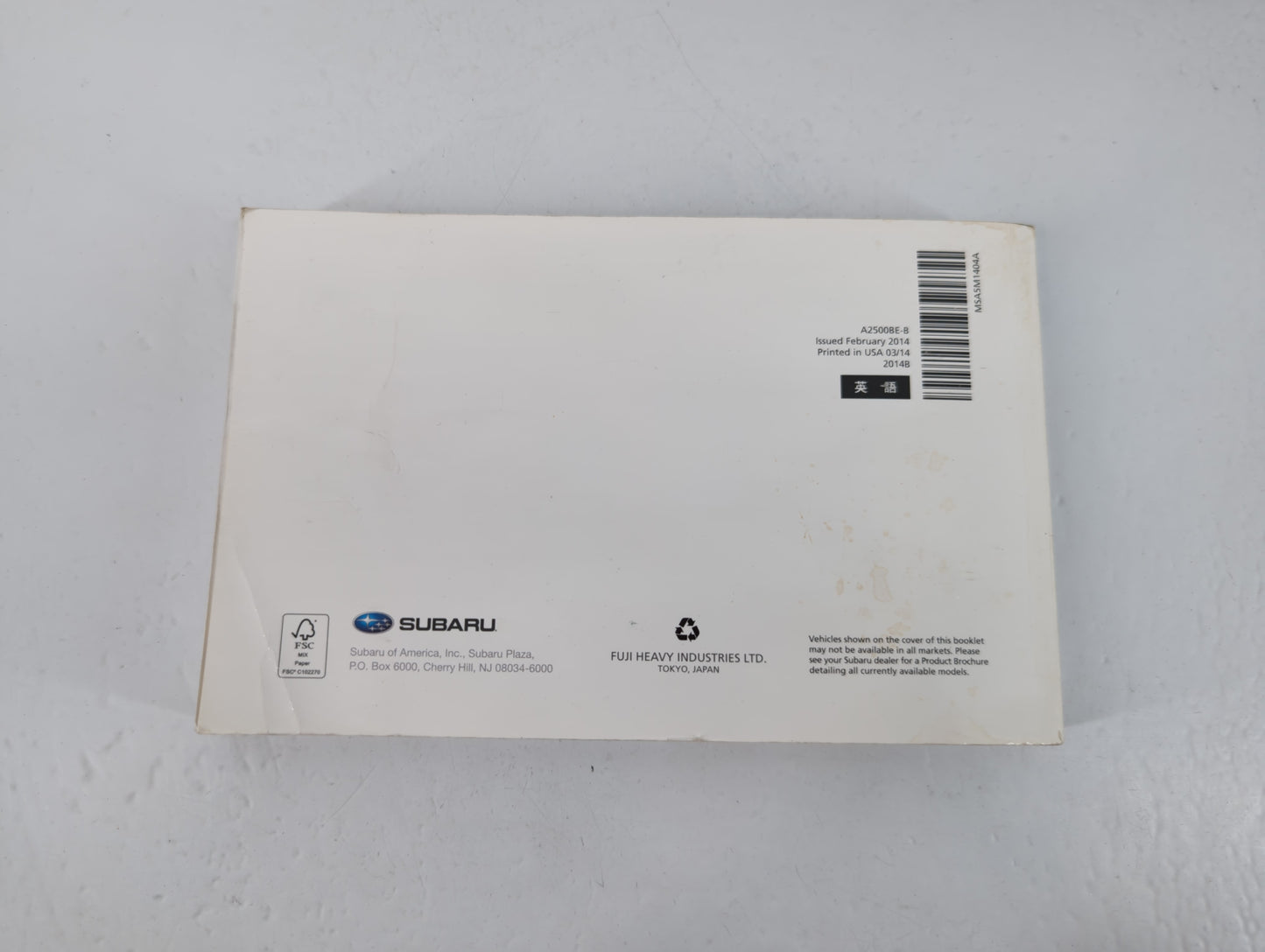 2014 Subaru Legacy Owners Manual Book Guide P/N:A2500BE-B OEM Used Auto Parts - Oemusedautoparts1.com