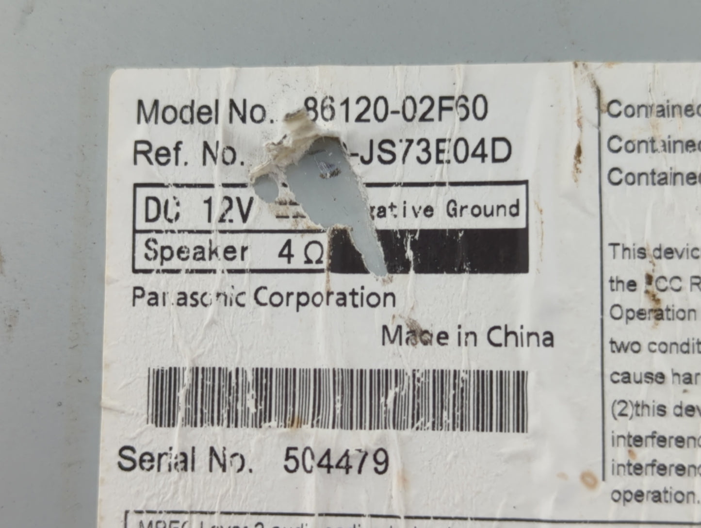 2014-2019 Toyota Corolla Radio AM FM Cd Player Receiver Replacement P/N:86120-02F60 Fits OEM Used Auto Parts - Oemusedautopa