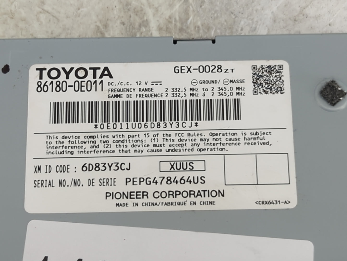 2014-2019 Toyota Highlander Tuner Satellite Receiver 1491637 - Oemusedautoparts1.com