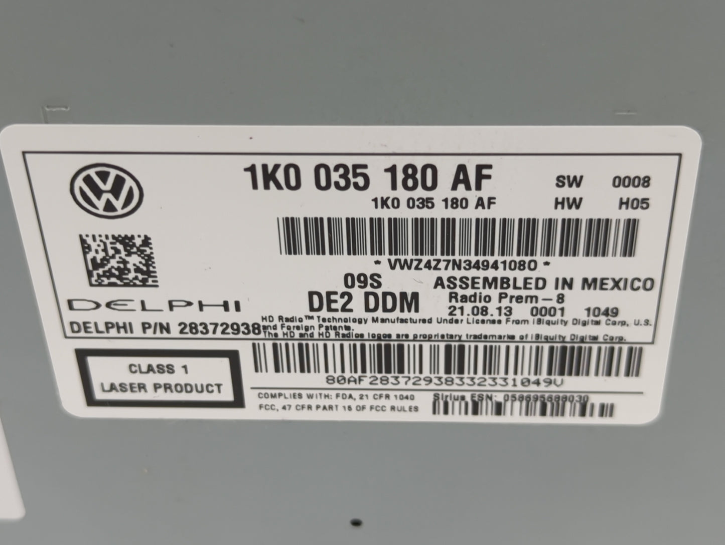 2014-2016 Volkswagen Beetle Radio AM FM Cd Player Receiver Replacement P/N:1K0 035 180 AF 28372938 Fits Fits 2014 2015 2016