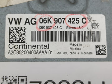2014-2015 Volkswagen Beetle PCM Engine Control Computer ECU ECM PCU OEM P/N:06K907425C A2C85200400AAAA Fits Fits 2014 2015 OEM Used Auto Parts