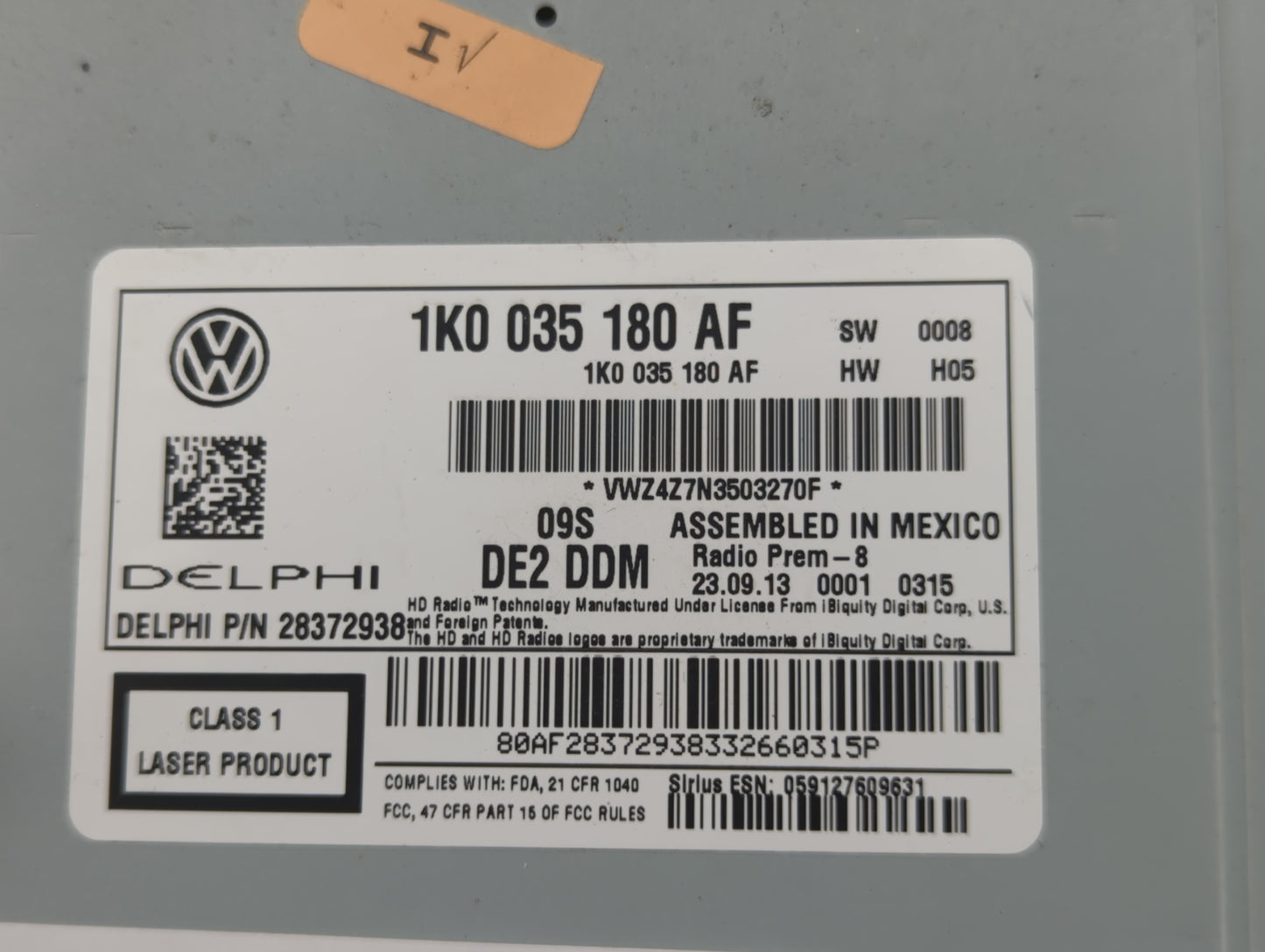 2010-2017 Volkswagen Jetta Radio AM FM Cd Player Receiver Replacement P/N:1K0 035 180 AF Fits OEM Used Auto Parts - Oemuseda