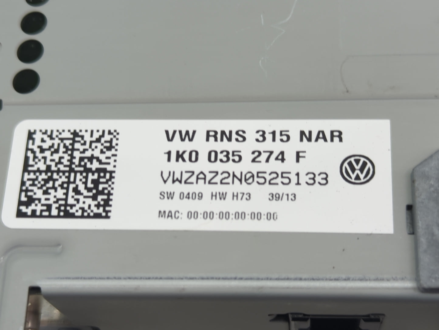2009-2017 Volkswagen Tiguan Radio AM FM Cd Player Receiver Replacement P/N:1K0035274F VW RNS 315 NAR Fits OEM Used Auto Part