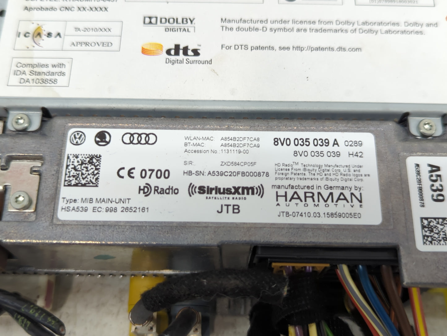 2015-2017 Audi S3 Radio AM FM Cd Player Receiver Replacement P/N:8V0035039A Fits Fits 2015 2016 2017 2018 OEM Used Auto Part