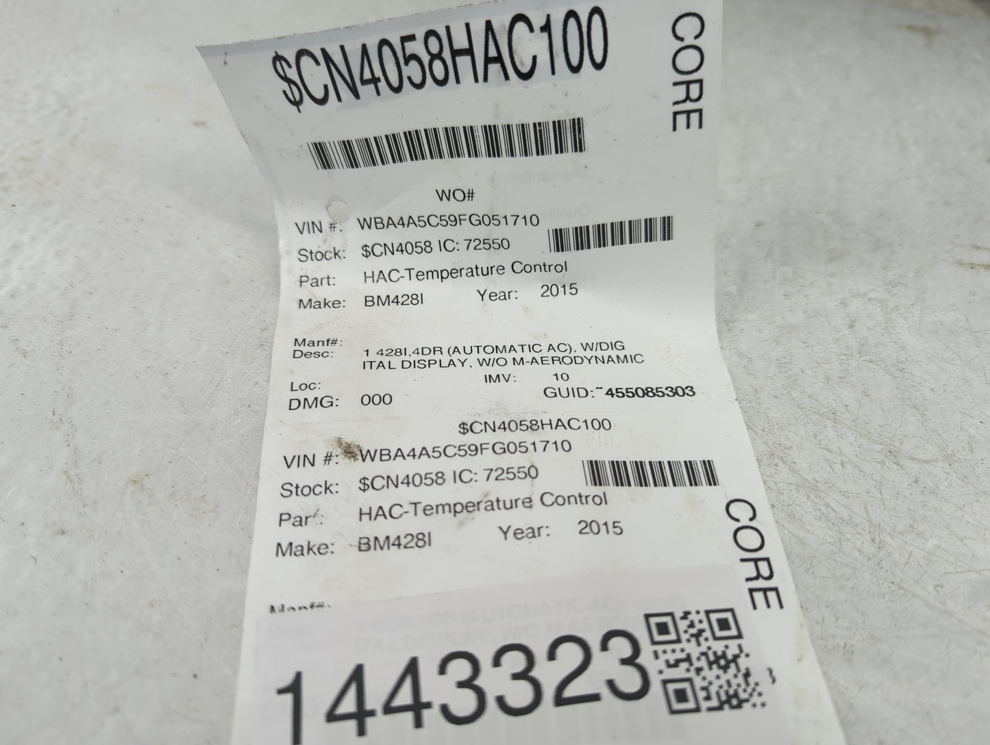 2015-2016 Bmw 428i Climate Control Module Temperature AC/Heater Replacement P/N:9363499-02 6131 9363499-02 Fits OEM Used Aut