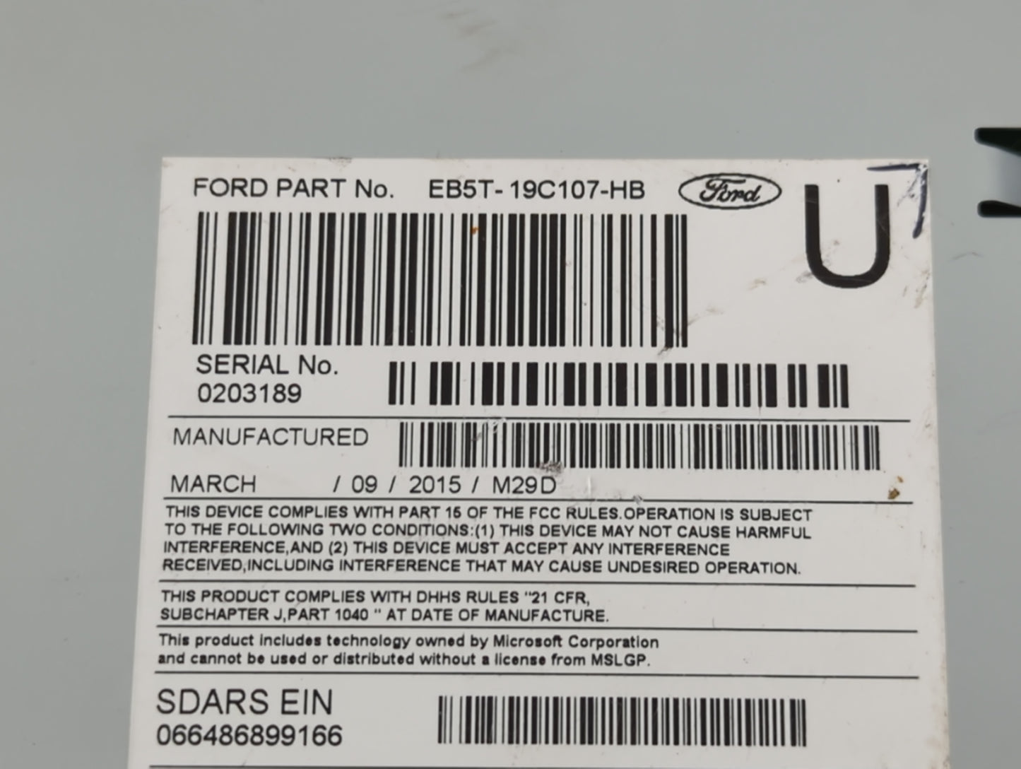2015 Ford Explorer Radio AM FM Cd Player Receiver Replacement P/N:EB5T-19C107-HB Fits OEM Used Auto Parts - Oemusedautoparts