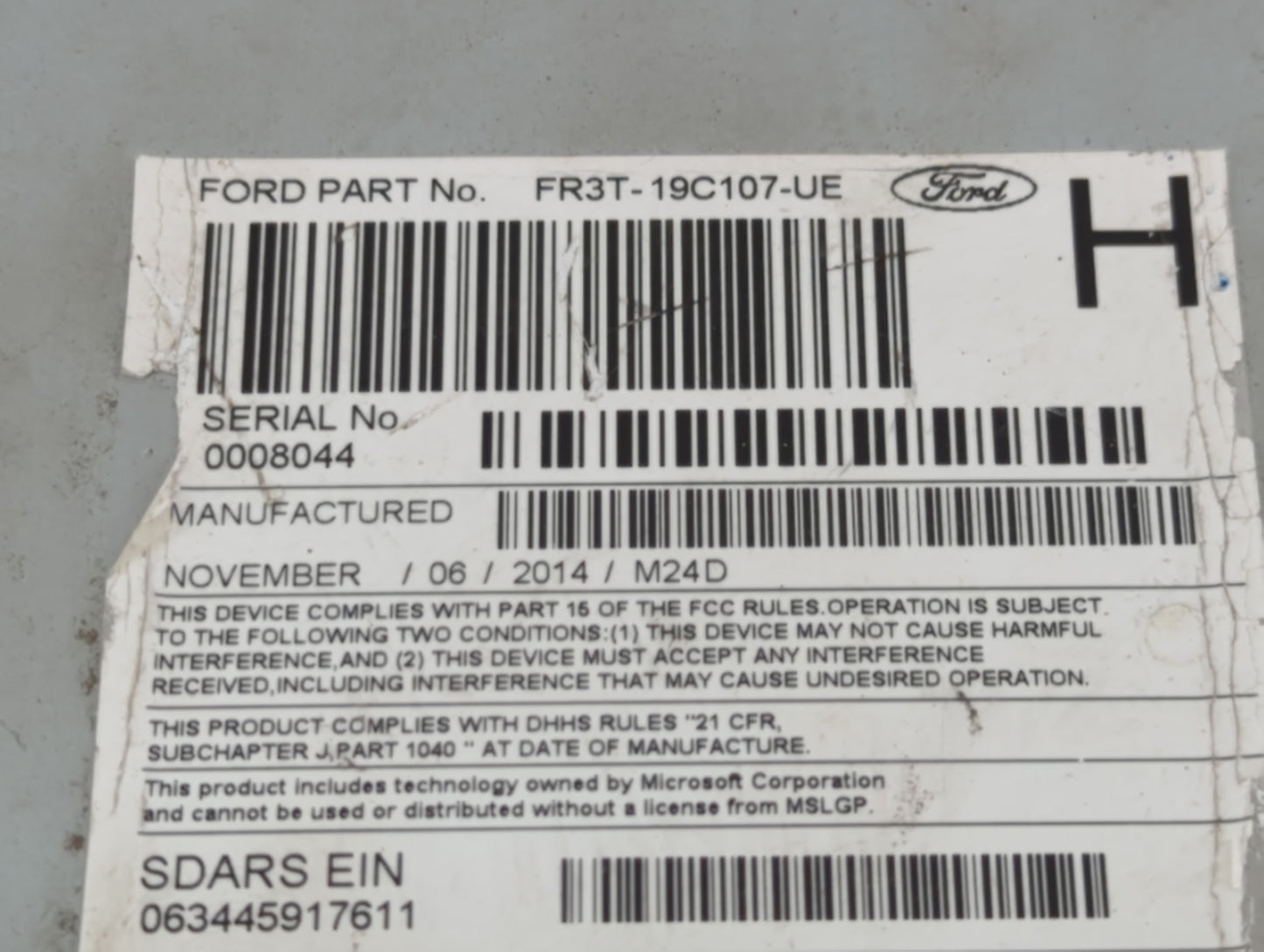 2015 Ford Mustang Radio AM FM Cd Player Receiver Replacement P/N:FR3T-19C107-UE Fits OEM Used Auto Parts - Oemusedautoparts1
